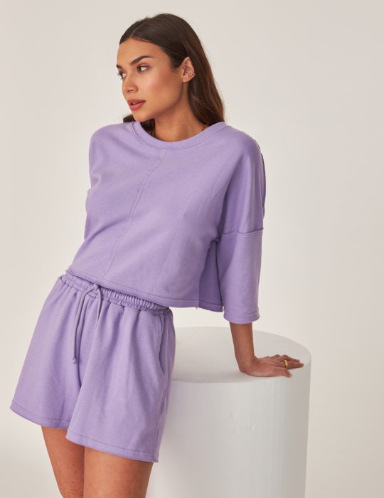 Γυναικεία μπλούζα από φούτερ ύφασμα με ραφές διακοσμητικές και άνετη εφαρμογή