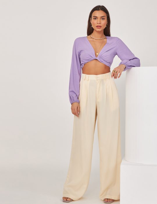 Γυναικείο παντελόνι ίσιο με διπλές πιέτες και φαρδύ μπατζάκι