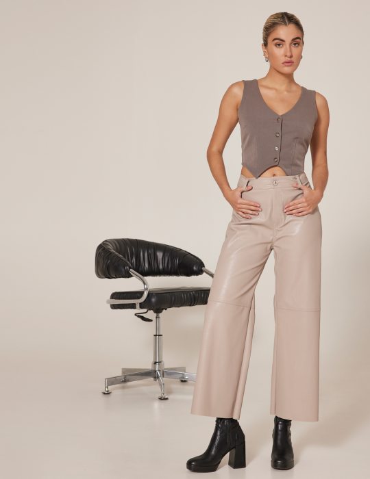 Γυναικείο παντελόνι ψηλόμεσο με εφαρμογή στη μέση και κουμπί