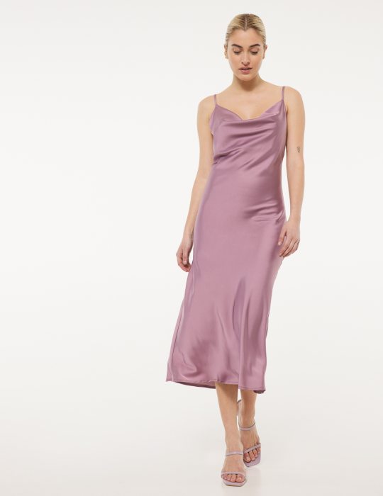 Φόρεμα lingerie ντραπέ σατέν με τιραντάκι maxi
