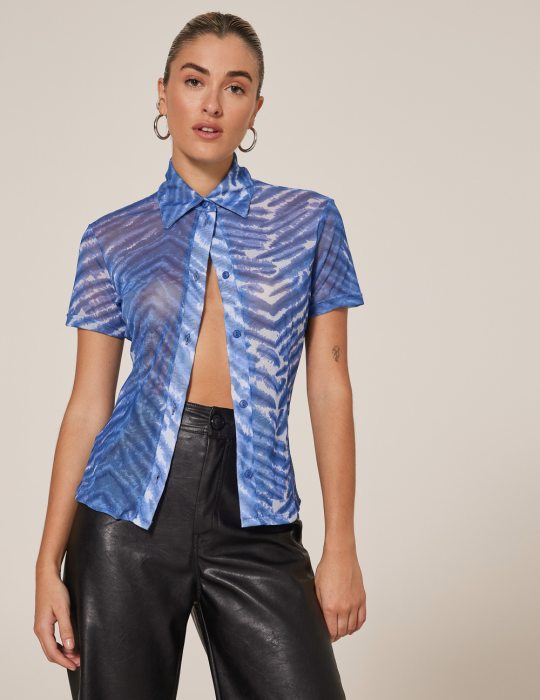 Γυναικείο πουκάμισο με print tie-dye κοντομάνικο
