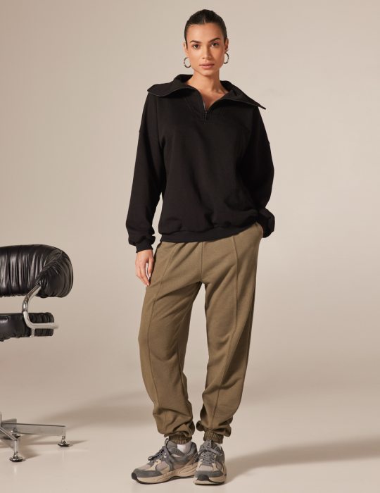 Γυναικεία μπλούζα μακρυά με γιακά με ριχτή άνετη εφαρμογή