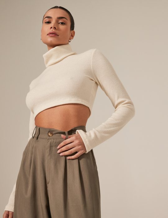 Γυναικείο πουλόβερ ζιβάγκο με μακρύ μανίκι εφαρμοστό
