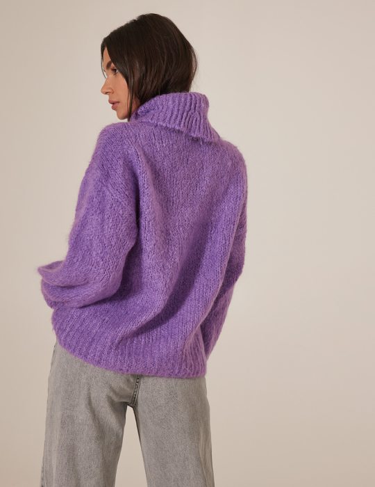 Γυναικείο πουλόβερ πλεκτό με ριπ τελειώματα και μακρύ μανίκι