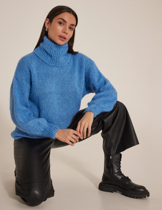 Γυναικείο πουλόβερ πλεκτό με ριπ τελειώματα και μακρύ μανίκι