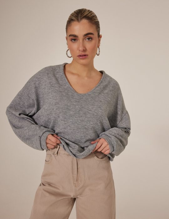 Γυναικείο πουλόβερ με V λαιμόκοψη πλεκτό με ίσια γραμμή