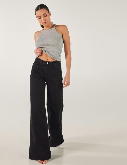 Γυναικείο τζιν παντελόνι με φαρδύ μπατζάκι και τσέπες