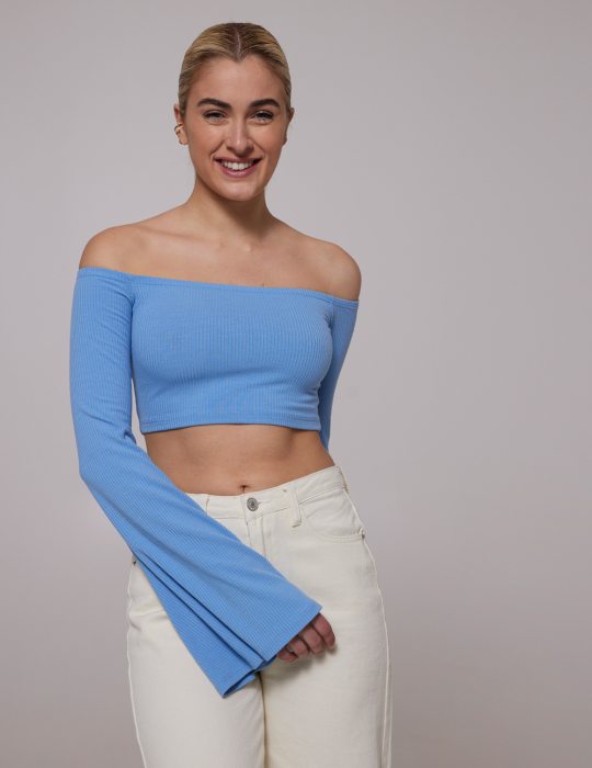 Γυναικεία εφαρμοστή ριπ μακρυμάνικη μπλούζα κοντή