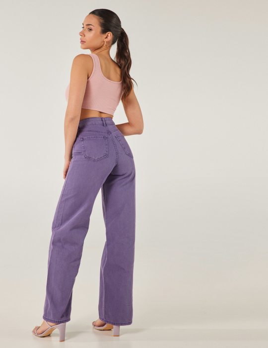 Γυναικείο casual παντελόνι τζιν ψηλόμεσο ίσιο φαρδύ