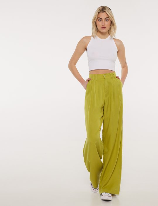 Γυναικείο full-length παντελόνι υφασμάτινο ίσιο φαρδύ με τσέπες