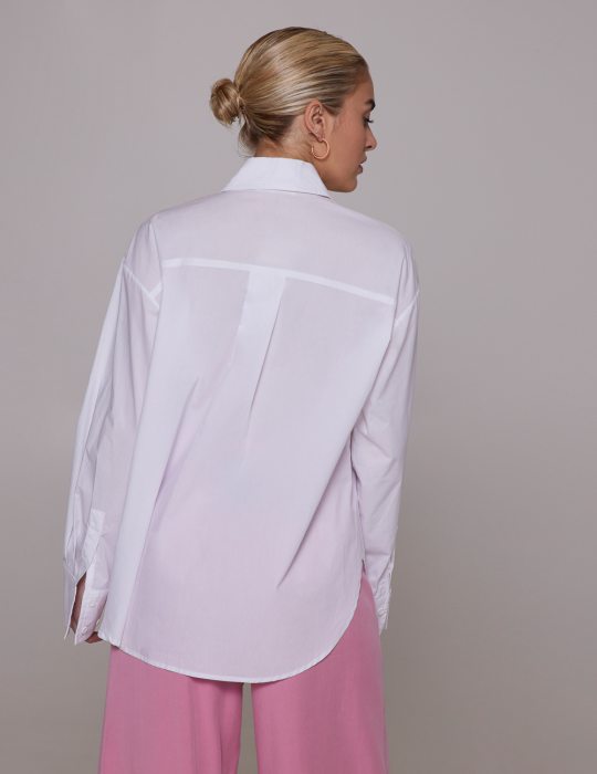 Γυναικείο λευκό πουκάμισο φαρδύ μακρύ με τσέπη