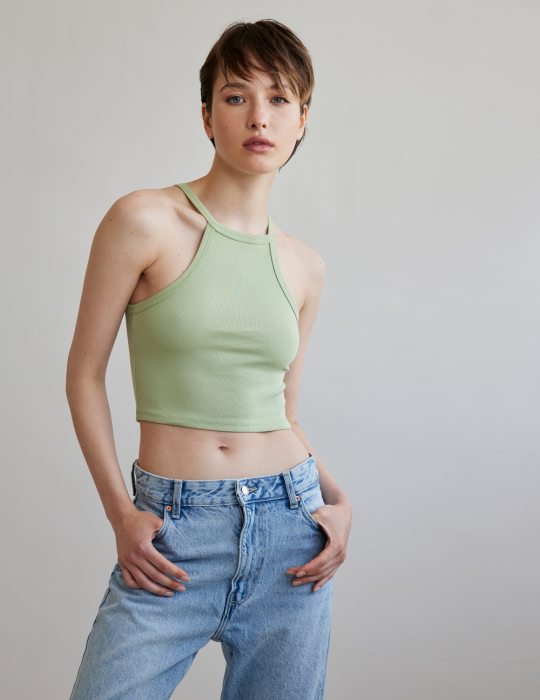 Γυναικεία κοντή halter ριπ μπλούζα ελαστική