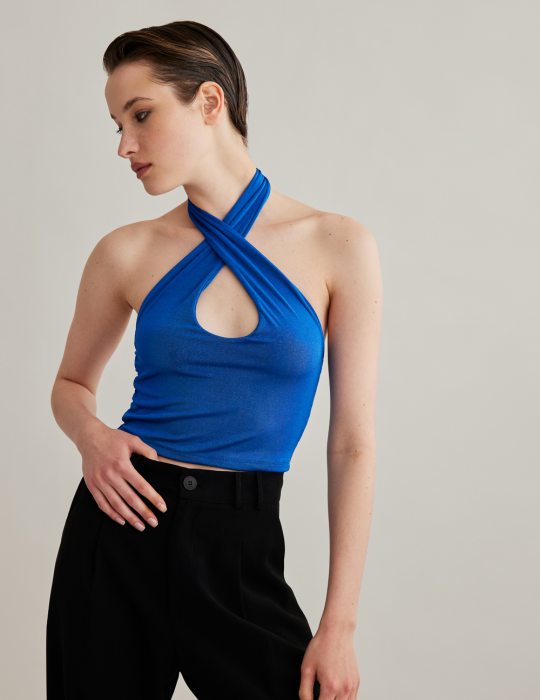 Γυναικεία ελαστική μπλούζα halter με ανοιχτή πλάτη