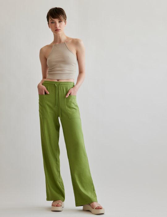 Γυναικείο ψηλόμεσο καθημερινό παντελόνι ίσιο με λάστιχο και τσέπες