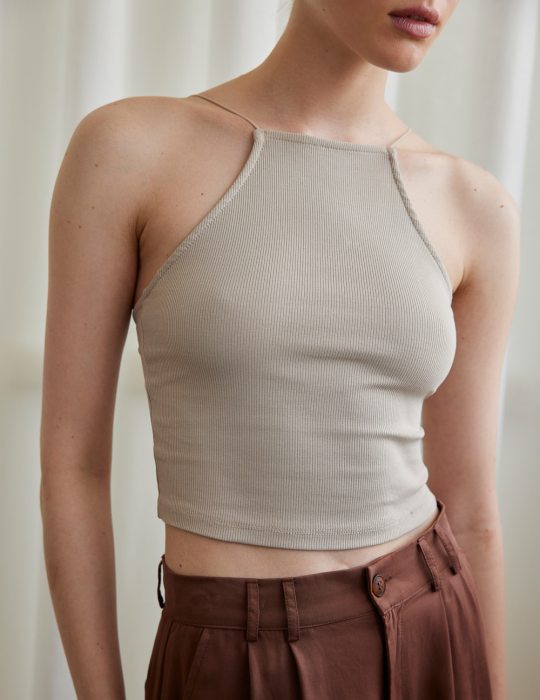 Γυναικείο ριπ halter καθημερινό μπλουζάκι με τιραντάκια
