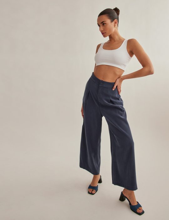 Γυναικείο υφασμάτινο παντελόνι ζιπ-κιλότ ριχτό ίσιο