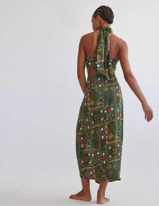 Midi φούστα με print και κόμπο