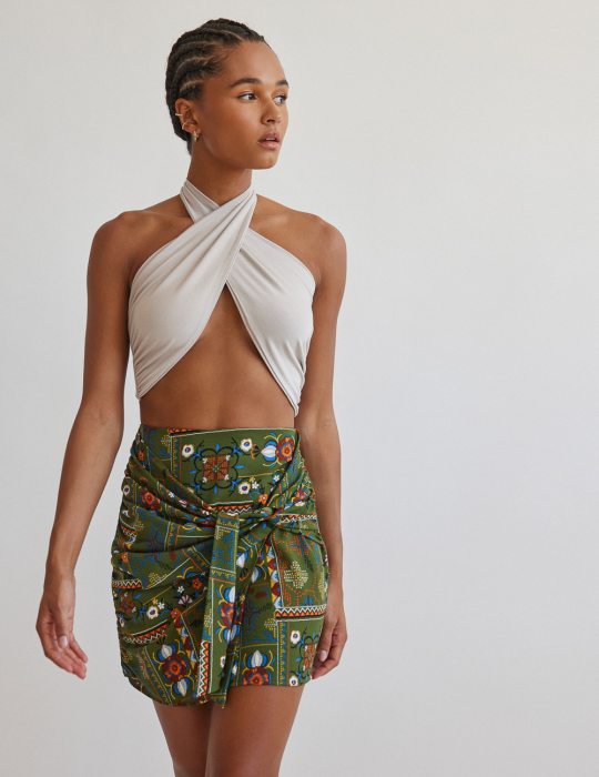 Mini φούστα με print και κόμπο