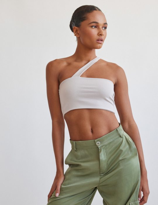 Γυναικείο casual καλοκαιρινό crop τοπ εφαρμοστό ελαστικό με μια τιράντα