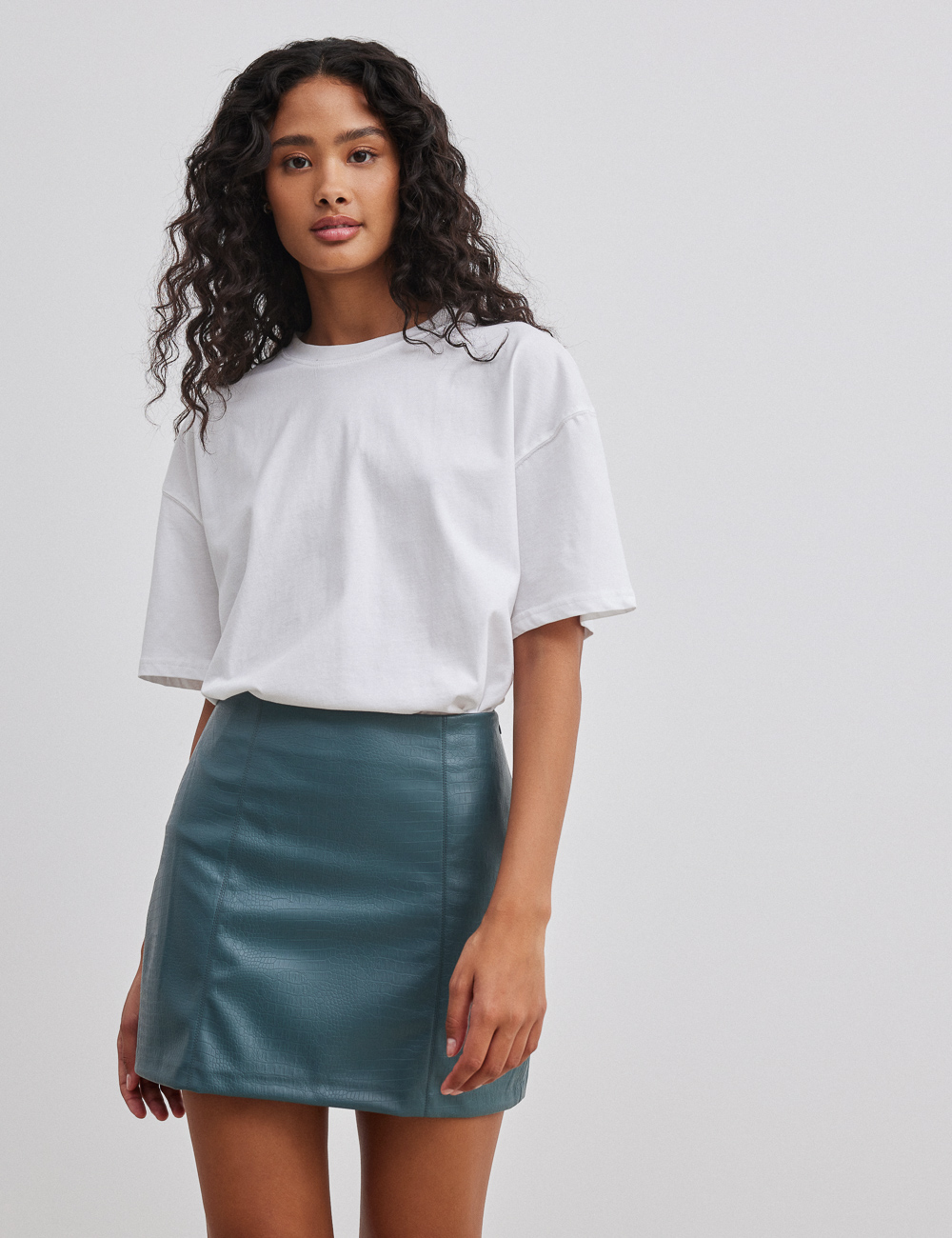 Cut Out Hem Leather Look Mini Skirt | boohoo