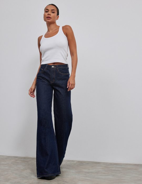 Γυναικείο σκουρόχρωμο wide leg τζιν παντελόνι