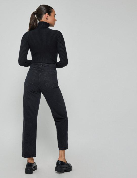 Γυναικείο casual μαύρο τζιν παντελόνι με τσέπες