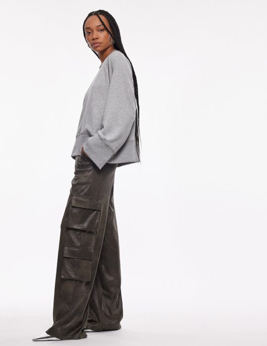 Γυναικείο σουέτ ριχτό παντελόνι ίσιο με τσέπες patch
