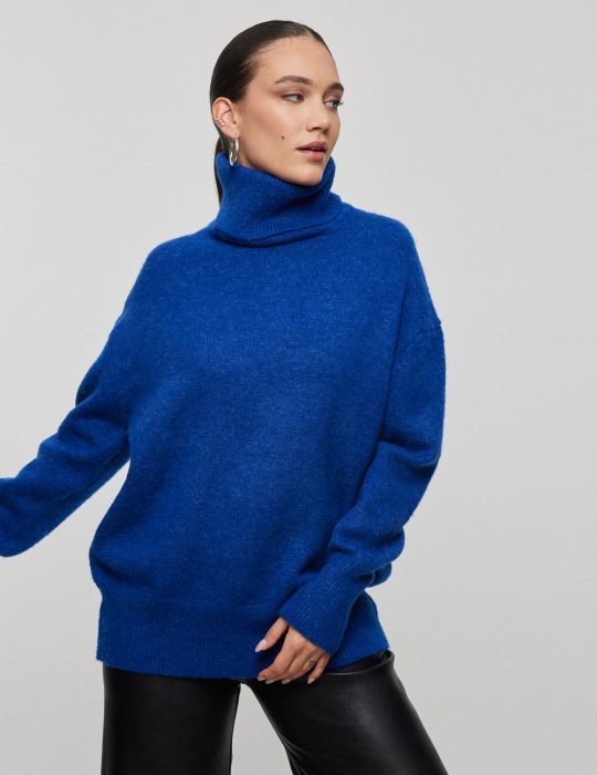 Γυναικείο φαρδύ πουλόβερ με γιακά ζιβάγκο