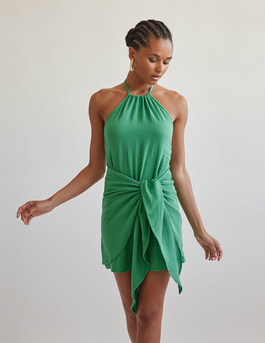 Μίνι πράσινο φόρεμα με κόμπο