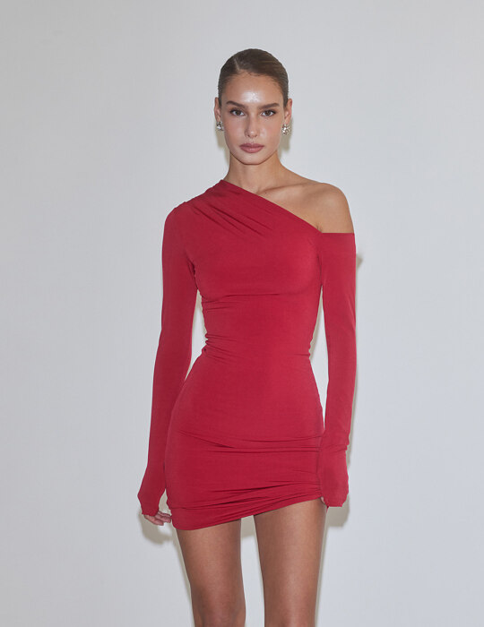Κόκκινο one-shoulder μίνι φόρεμα