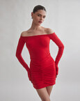 Off-shoulder μίνι φόρεμα με σούρες