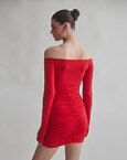 Off-shoulder μίνι φόρεμα με σούρες