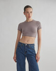Κοντομάνικο crop top με λάστιχο bamboo