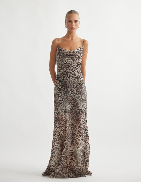 Μακρύ ντραπέ φόρεμα σε animal print