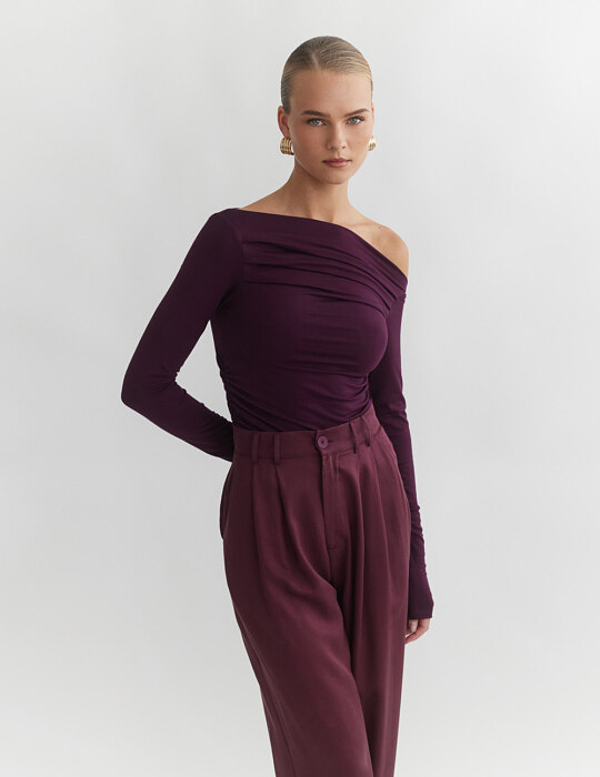 Μακρυμάνικη μπλούζα one-shoulder από bamboo