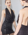 Halter μίνι φόρεμα ντραπέ με πούλιες