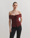 Βελούδινο off-shoulder τοπ με κουμπιά