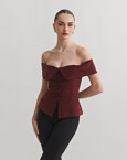 Βελούδινο off-shoulder τοπ με κουμπιά