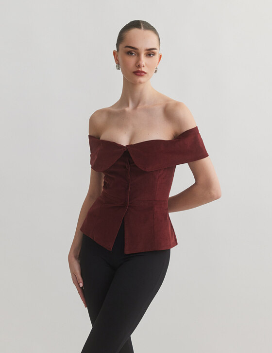 Βελούδινο off-shoulder τοπ με κουμπιά