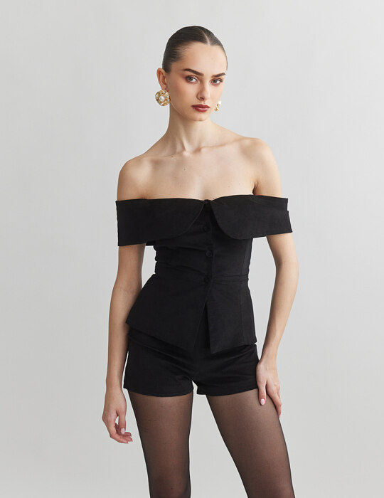 Βελούδινο off-shoulder τοπ με κουμπιά