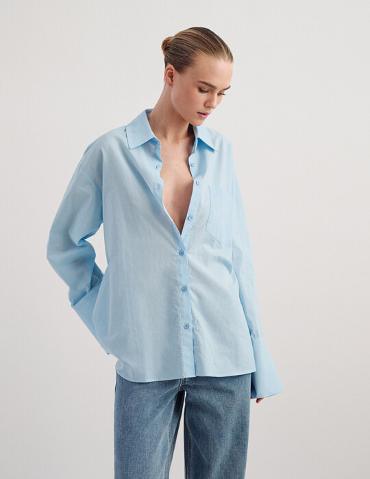Basic oversized πουκάμισο με αποσπώμενη ζώνη