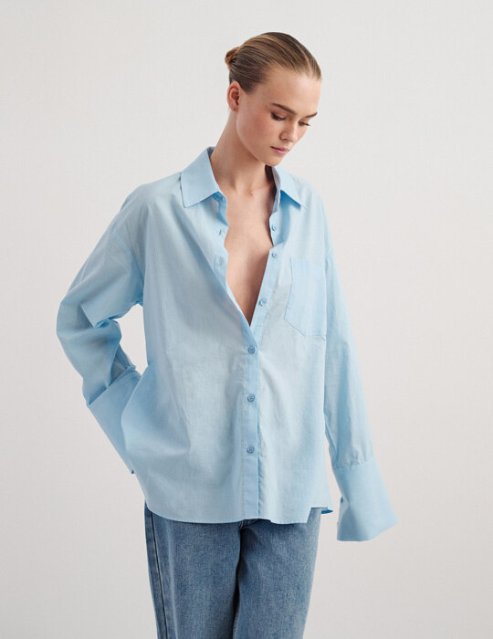 Basic oversized πουκάμισο με αποσπώμενη ζώνη