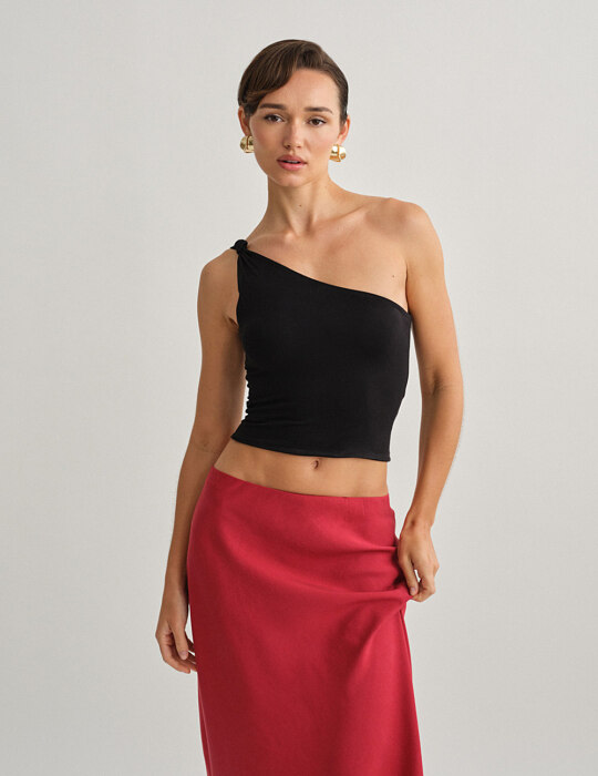 One-shoulder bamboo τοπ με κόμπο