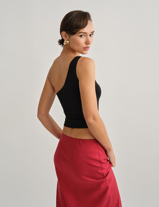 One-shoulder bamboo τοπ με κόμπο