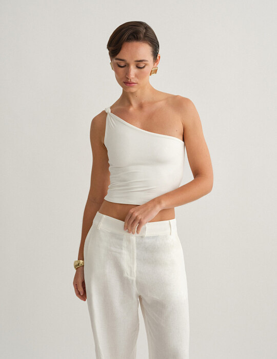 One-shoulder bamboo τοπ με κόμπο