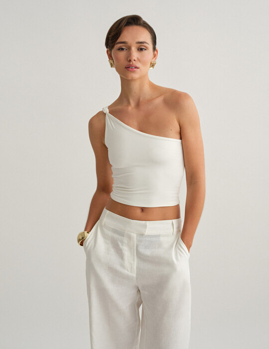 One-shoulder bamboo τοπ με κόμπο