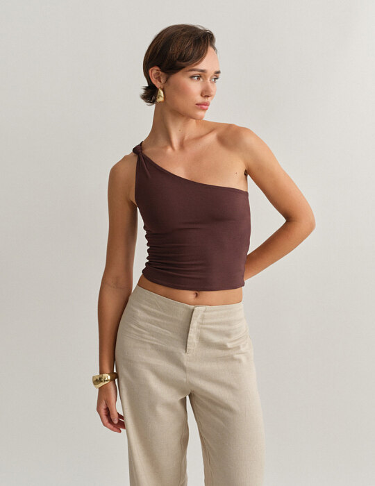 One-shoulder bamboo τοπ με κόμπο