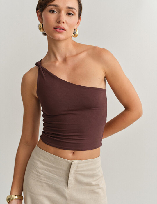 One-shoulder bamboo τοπ με κόμπο