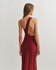 Λινό μακρύ φόρεμα με ανοιχτή πλάτη one-shoulder