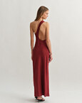 Λινό μακρύ φόρεμα με ανοιχτή πλάτη one-shoulder